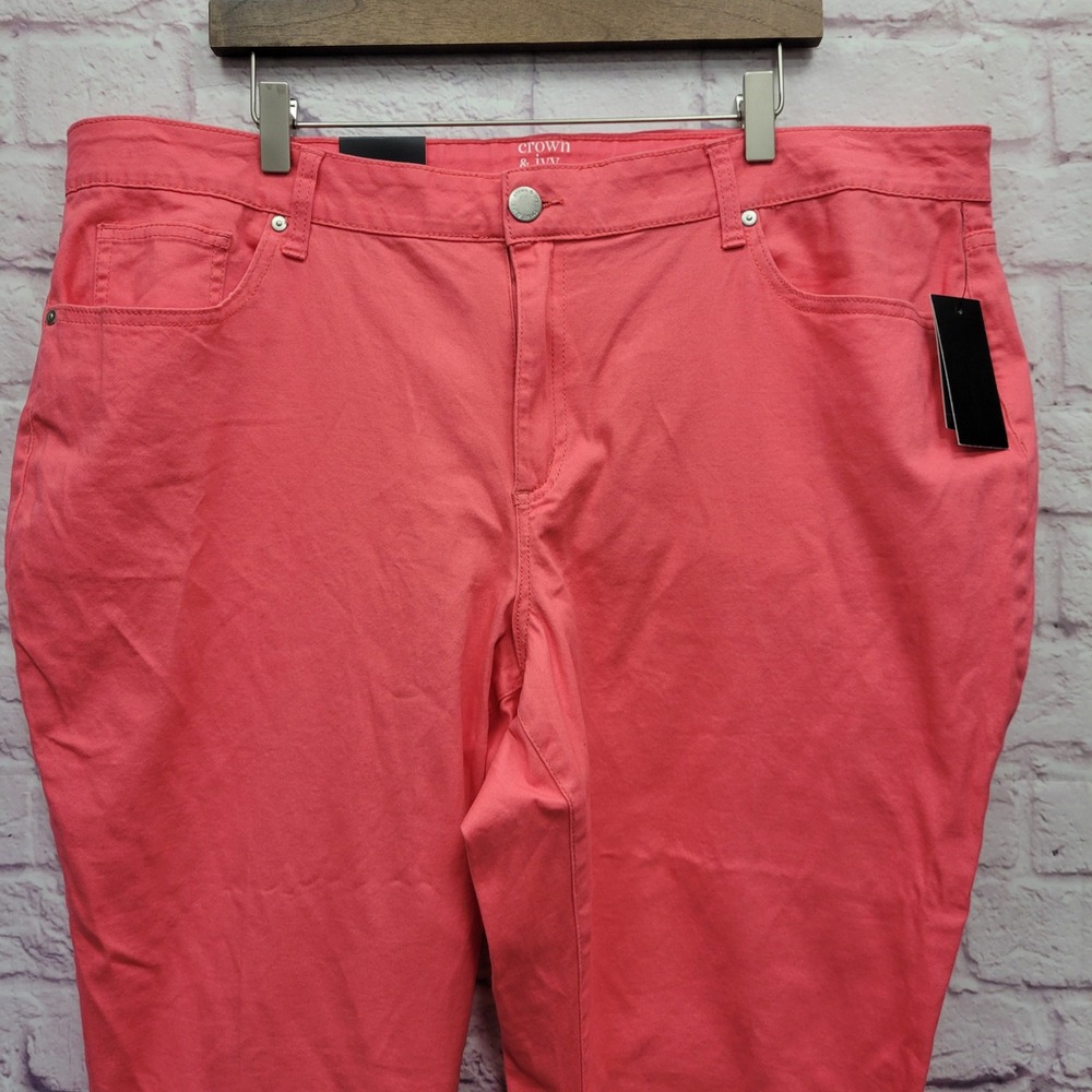 NEW Crown &‎ Ivy Curvy 22W Coral Pink Skinny Jeans Stretch Denim Preppy Casual - Picture 3 of 9